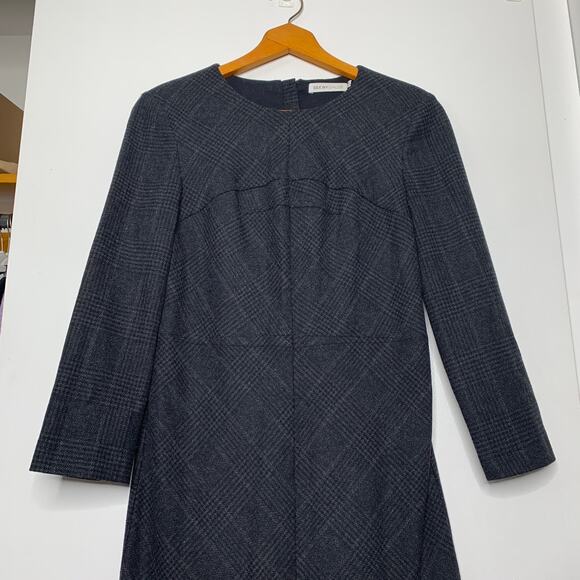 See by Chloe women's dark gray sawtooth plaid wool blend sheath dress SZ 6 - Picture 3 of 12